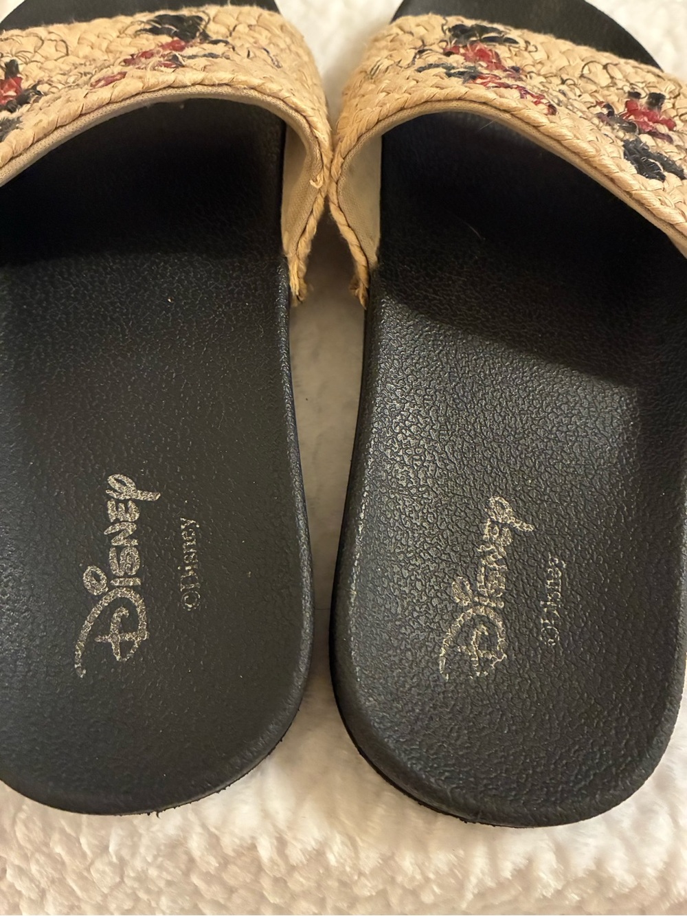 Rare Disney Mickey & Minnie Mouse Woven Straw Slide Sandals Cushioned Comfort - Picture 4 of 7